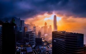 beautiful sunset over Hong Kong, China