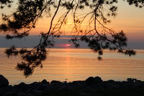 Sunset over sea coast, Estonia