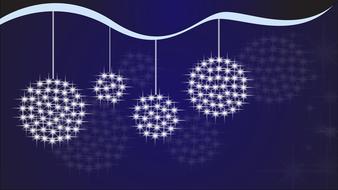 Beautiful, blue and white Christmas background with bright ball decorations, with reflections