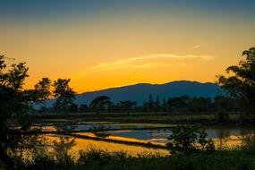 orange yellow Sunset Mountain Nature