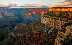 panoramic view of the landscapes of the grand canyon at dusk