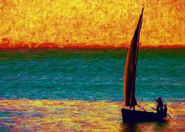 boat sailing on colorful illustration