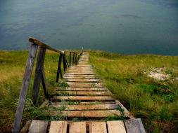 wooden descent to the lake