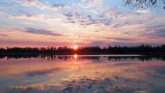 red Sunset Trees Lake