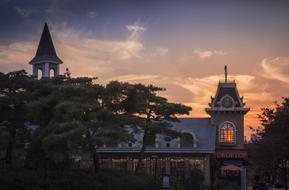 roof of church at red Sunset Sky