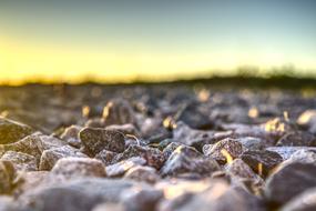 Closeup view of Stones Gravel at Sunset