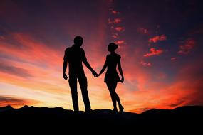 red Sunset Silhouette People
