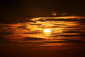 Beautiful and colorful sunset with the Sun, among the clouds in the sky