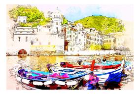 boats sea port illustration