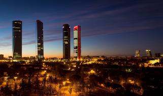 panoramic view of the towers in madrid at night