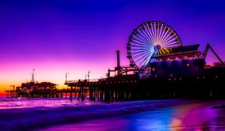 Beautiful pier of Santa Monica, with colorful lights and amusement park