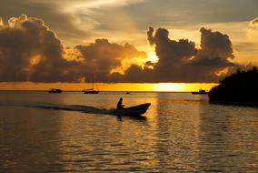 Sunset boat Yellow Sky