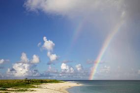 Rainbow at horizon over sea