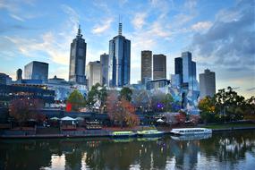 Melbourne City Skyline and pond