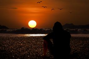 dark Sunset over Beach