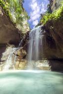 waterfall over the river on a sunny day