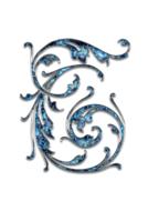 Beautiful, floral, turquoise and black "t" letter, at white background