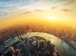 aerial photo of city at sunset