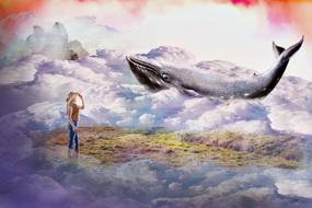 whale in the clouds as an artistic fantasy