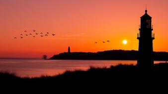 Landscape of Sunset over lighthouse