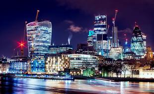 Beautiful coast of London with colorful lights in England, UK