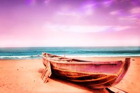 Boat Sea pink sky