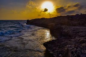 gold Sunset Rocky Coast