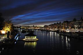 river in stockholm at night