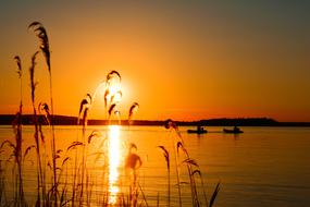 yellow sunset over the lake as relaxation