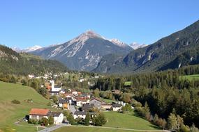 Village in Mountain valley, switzerland, Engadin