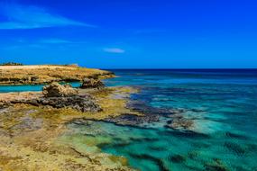 Beautiful, rocky coast with turquoise and blue water in Ayia Napa, Cyprus, Greece