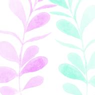 Beautiful painting of the purple and turquoise plants, with the leaves, clipart