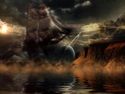 fantastic Ship Clouds Water