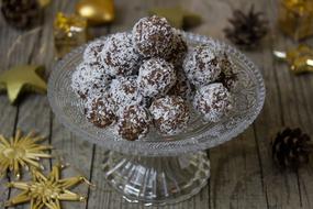 Rum Balls Cookies on glass plate