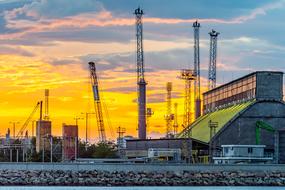Sunset Port Cranes Sea