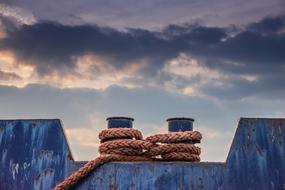 ropes on a ship's barge at dusk