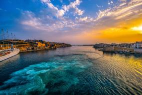 yellow Sunset over Harbor, Malta, valetta