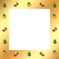 Beautiful, shiny, gold frame, with the colorful and beautiful Christmas decorations, clipart