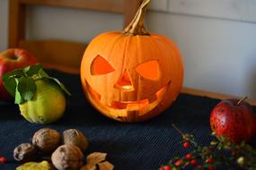 vegetables and decorative pumpkin for halloween