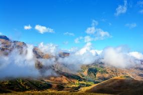 Beautiful and colorful landscape of KaÃ§kars mountains in white clouds, Turkey
