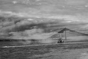 Boat Normandy Bridge black and white