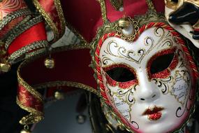Beautiful and colorful, ornamental carnival masks in Venice, Italy