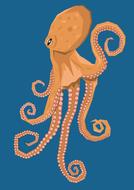 Illustration of the beautiful, orange octopus in the blue water