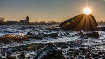 sunset over Elbe river shore, germany, Hamburg