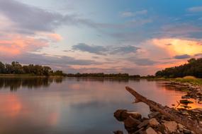 Sunset River and stone beach