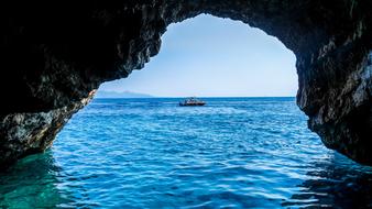 view from the blue cave in greece