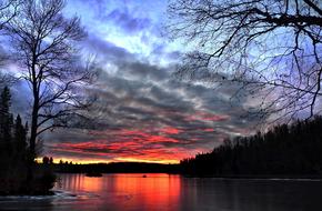 Landscape of Twilight Sunset trees and lake