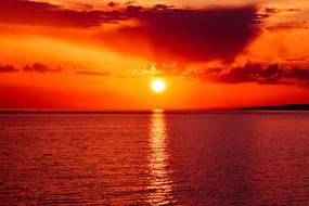 red sunset on the horizon over the sea