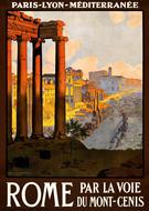 ruins in rome on travel poster