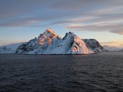 Landscape of Water Sea mountains at sunset